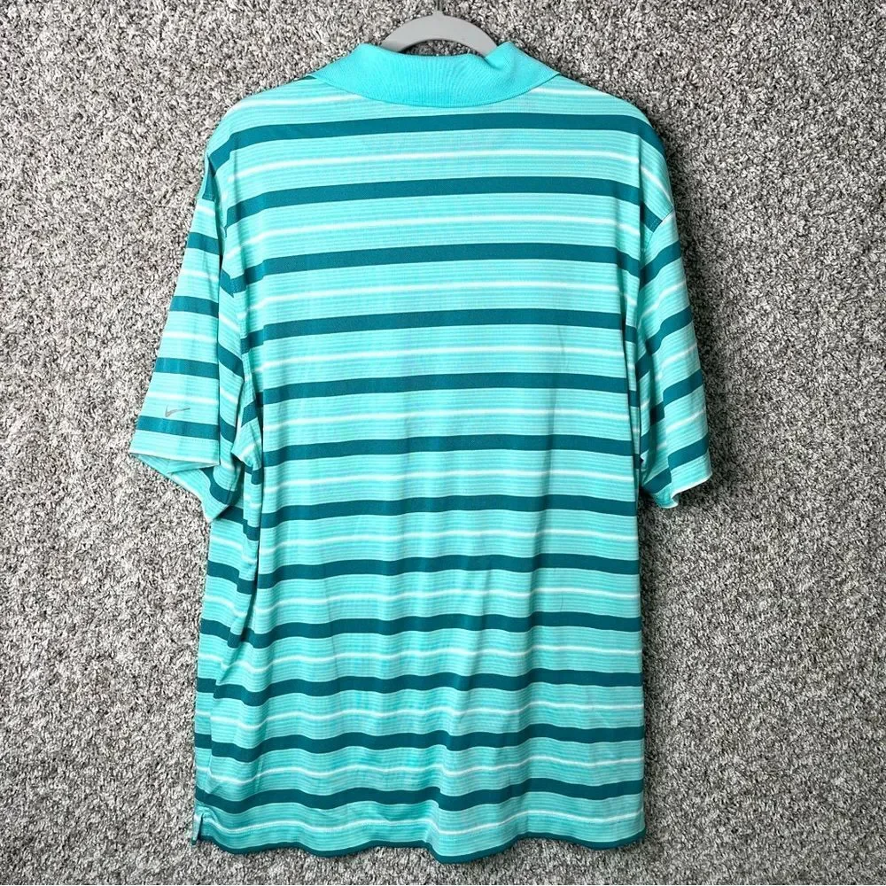 Nike Polo Shirt Men’s XL Golf Dri-Fit Tour Performance Teal Striped Short Sleeve